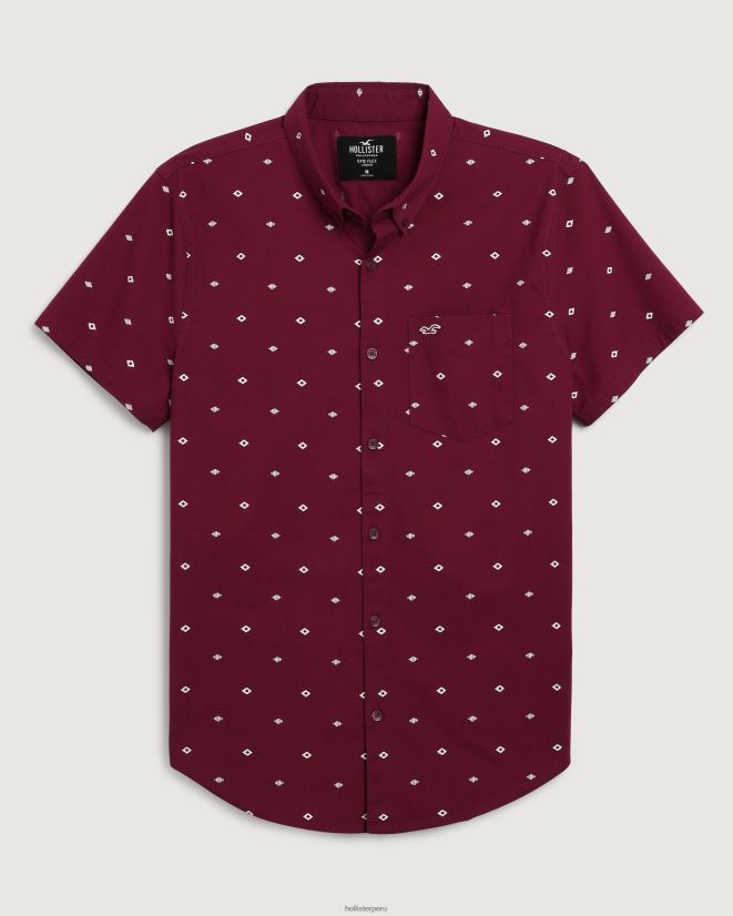 educación física Hollister camisa de manga corta con botones y motivo geométrico patrón burdeos 086N62979 hombres tapas