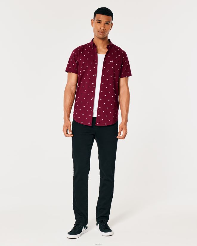 educación física Hollister camisa de manga corta con botones y motivo geométrico patrón burdeos 086N62979 hombres tapas