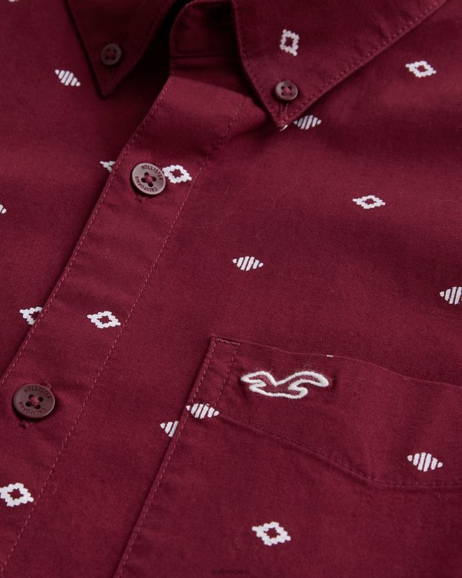 educación física Hollister camisa de manga corta con botones y motivo geométrico patrón burdeos 086N62979 hombres tapas