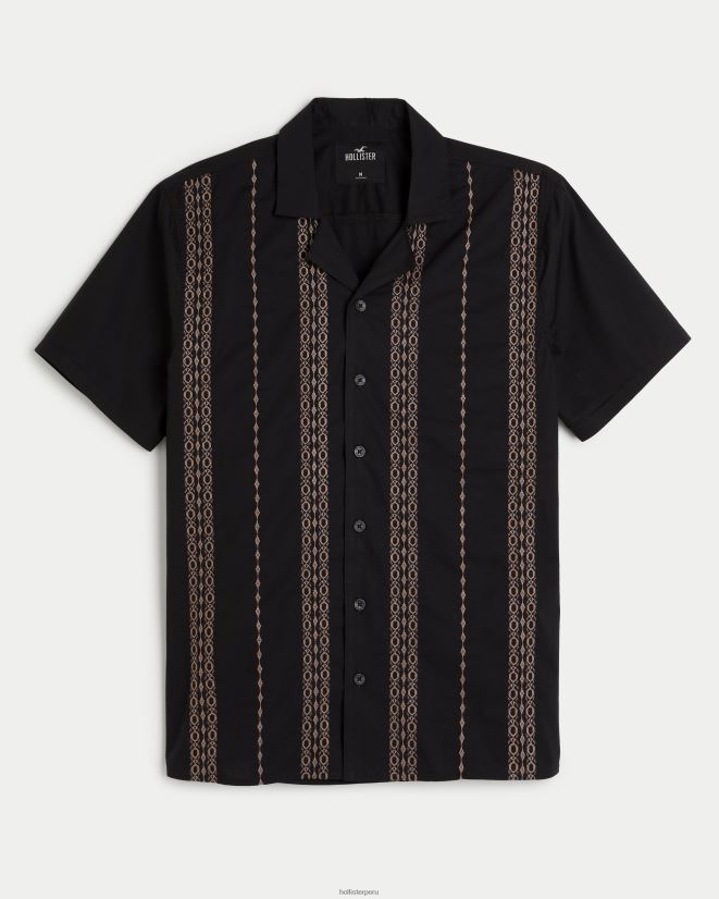 educación física Hollister camisa de manga corta con motivo texturizado raya negra 086N62883 hombres tapas