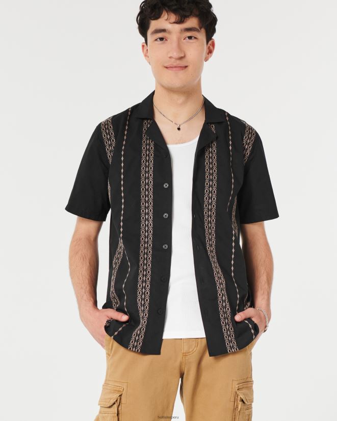 educación física Hollister camisa de manga corta con motivo texturizado raya negra 086N62883 hombres tapas