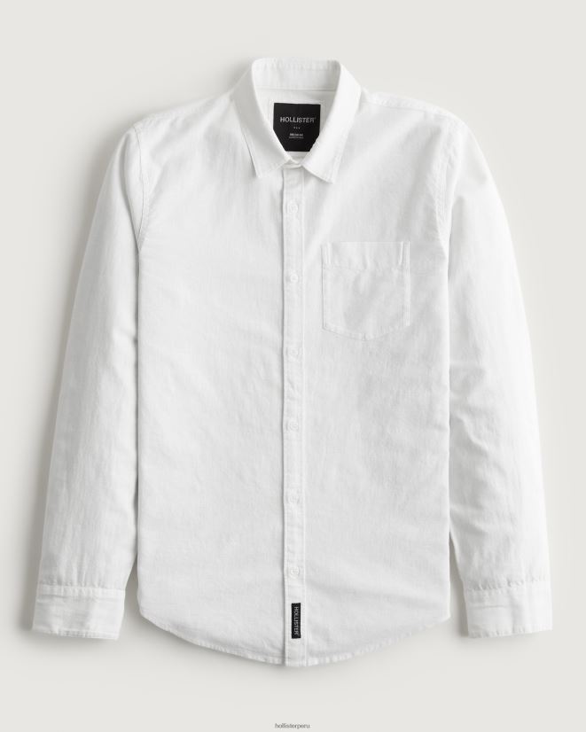 educación física Hollister camisa de mezcla de lino blanco 086N62918 hombres tapas