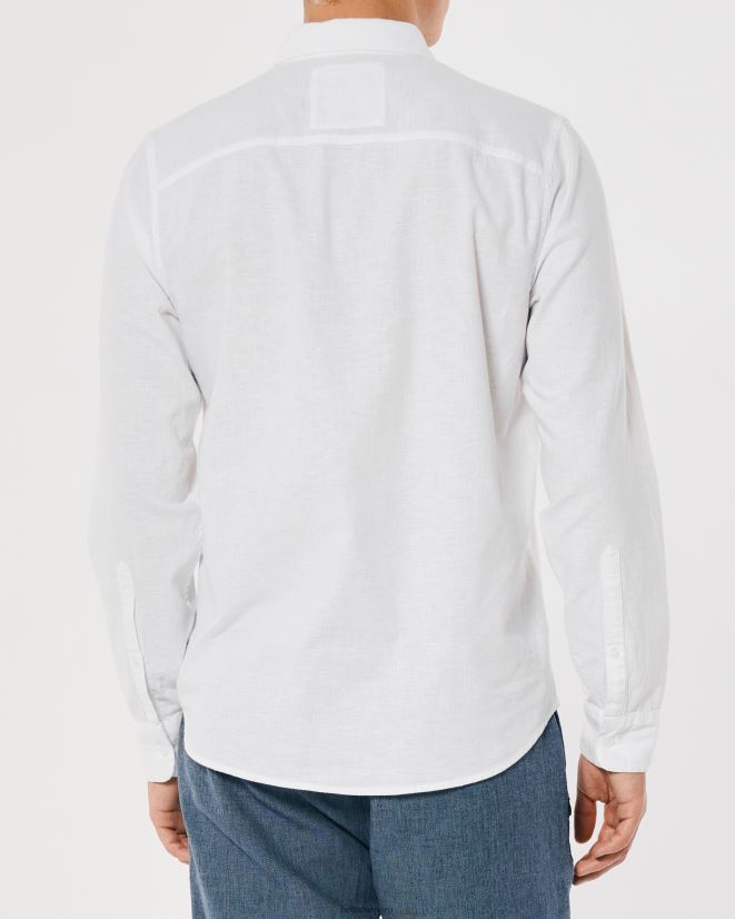 educación física Hollister camisa de mezcla de lino blanco 086N62918 hombres tapas
