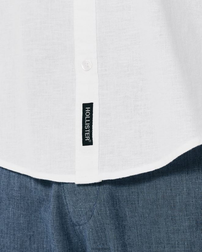 educación física Hollister camisa de mezcla de lino blanco 086N62918 hombres tapas