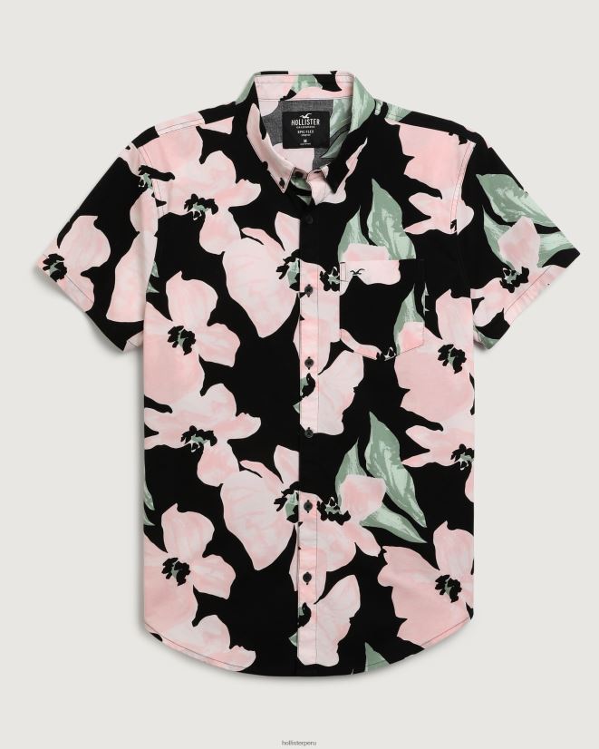 educación física Hollister camisa floral de manga corta floral negro 086N62958 hombres tapas