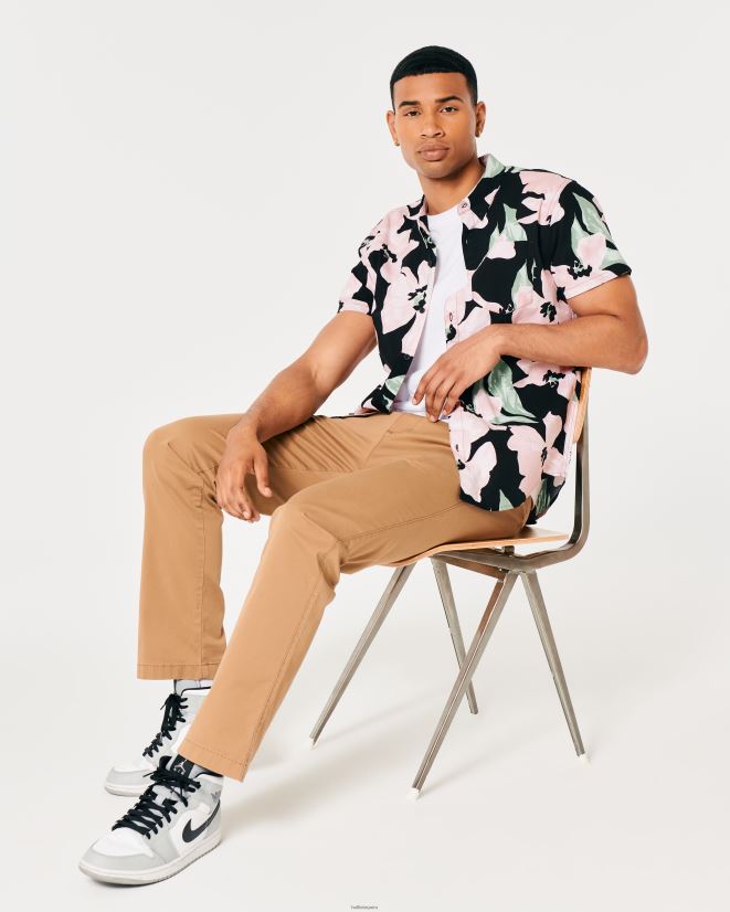 educación física Hollister camisa floral de manga corta floral negro 086N62958 hombres tapas