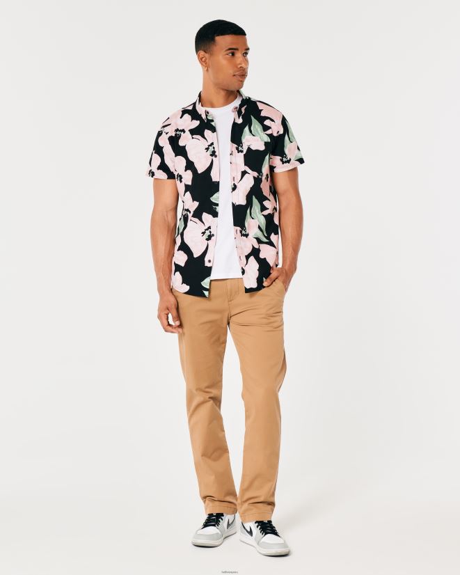 educación física Hollister camisa floral de manga corta floral negro 086N62958 hombres tapas