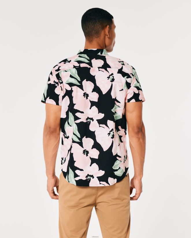 educación física Hollister camisa floral de manga corta floral negro 086N62958 hombres tapas
