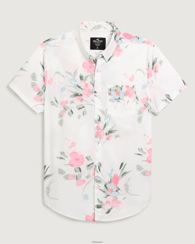 educación física Hollister camisa floral de manga corta flores blancas 086N62937 hombres tapas