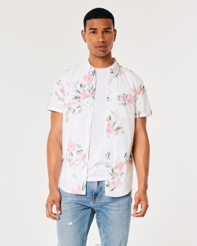 educación física Hollister camisa floral de manga corta flores blancas 086N62937 hombres tapas