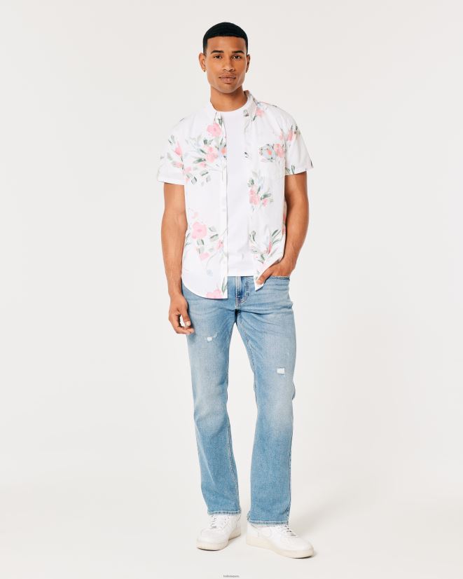 educación física Hollister camisa floral de manga corta flores blancas 086N62937 hombres tapas