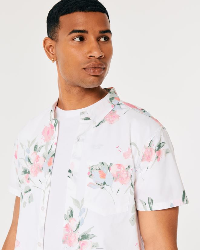 educación física Hollister camisa floral de manga corta flores blancas 086N62937 hombres tapas