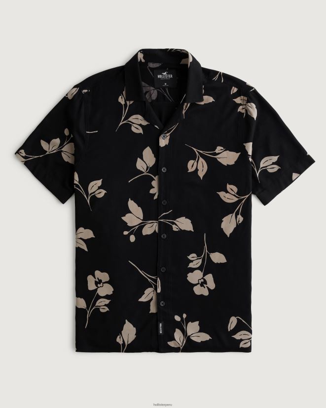 educación física Hollister camisa holgada de manga corta con estampado floral negro 086N62836 hombres tapas