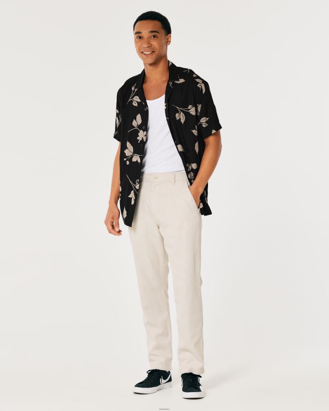 educación física Hollister camisa holgada de manga corta con estampado floral negro 086N62836 hombres tapas