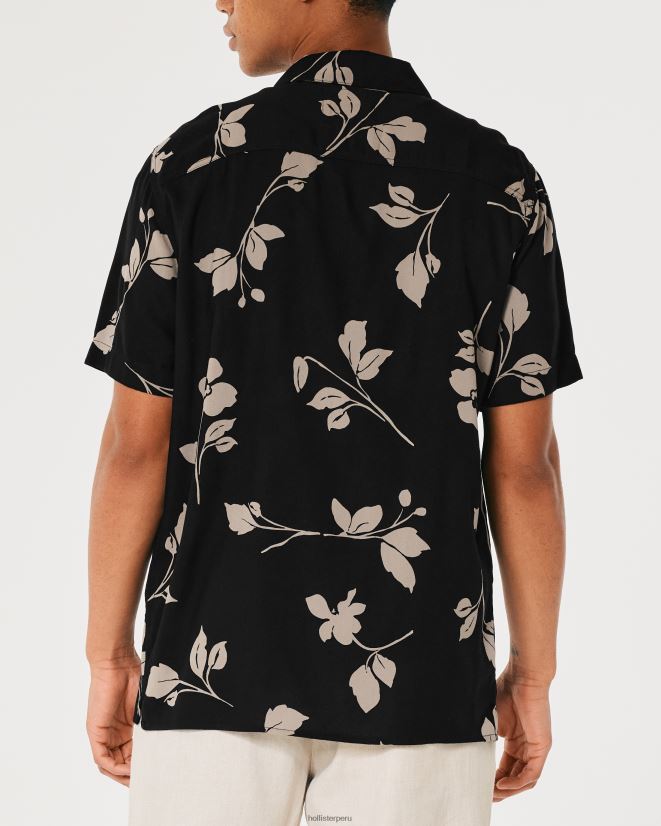 educación física Hollister camisa holgada de manga corta con estampado floral negro 086N62836 hombres tapas