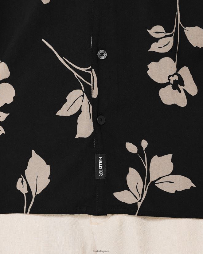 educación física Hollister camisa holgada de manga corta con estampado floral negro 086N62836 hombres tapas