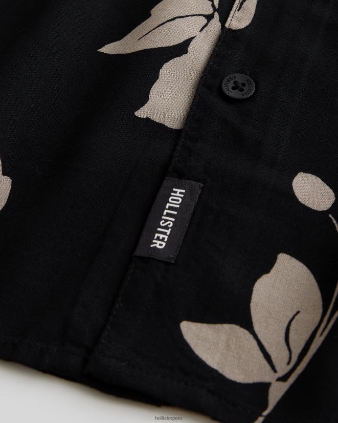 educación física Hollister camisa holgada de manga corta con estampado floral negro 086N62836 hombres tapas