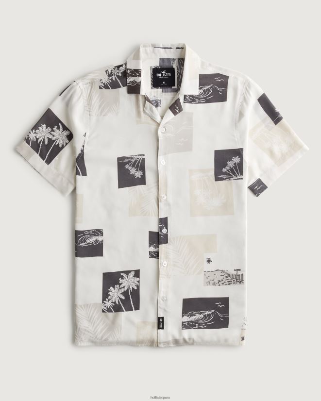 educación física Hollister camisa holgada de manga corta con estampado patrón blanco roto 086N62990 hombres tapas