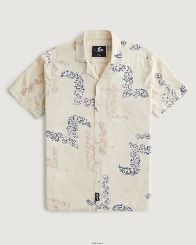 educación física Hollister camisa holgada de manga corta con estampado patrón de crema 086N62907 hombres tapas