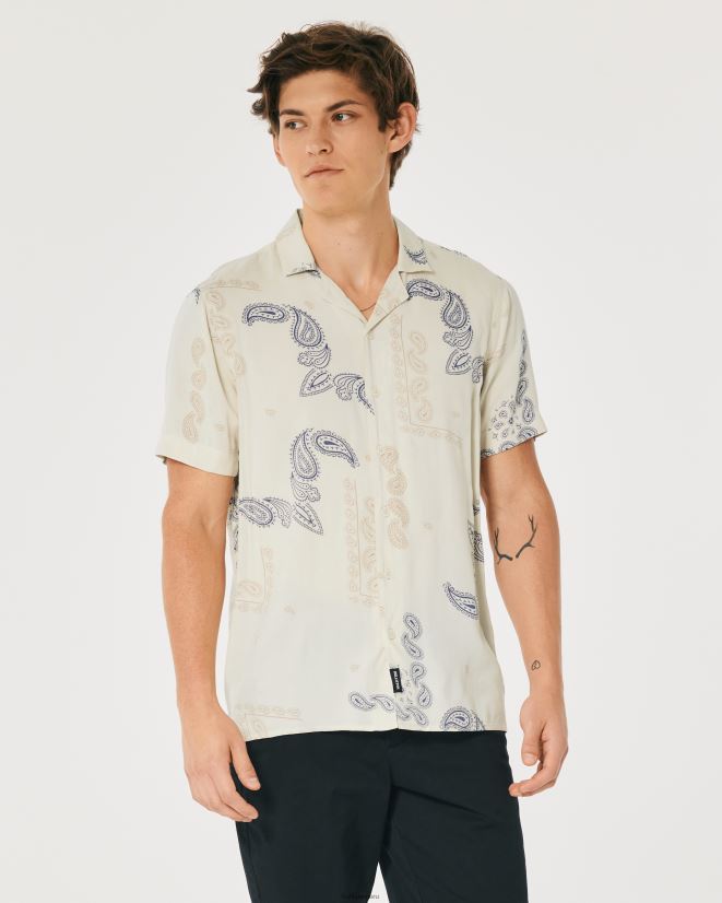 educación física Hollister camisa holgada de manga corta con estampado patrón de crema 086N62907 hombres tapas