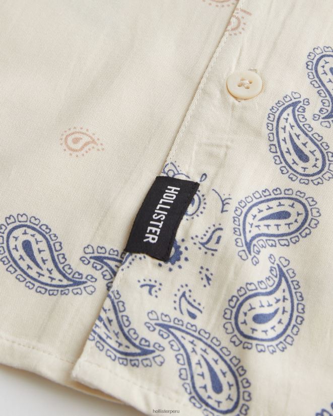 educación física Hollister camisa holgada de manga corta con estampado patrón de crema 086N62907 hombres tapas