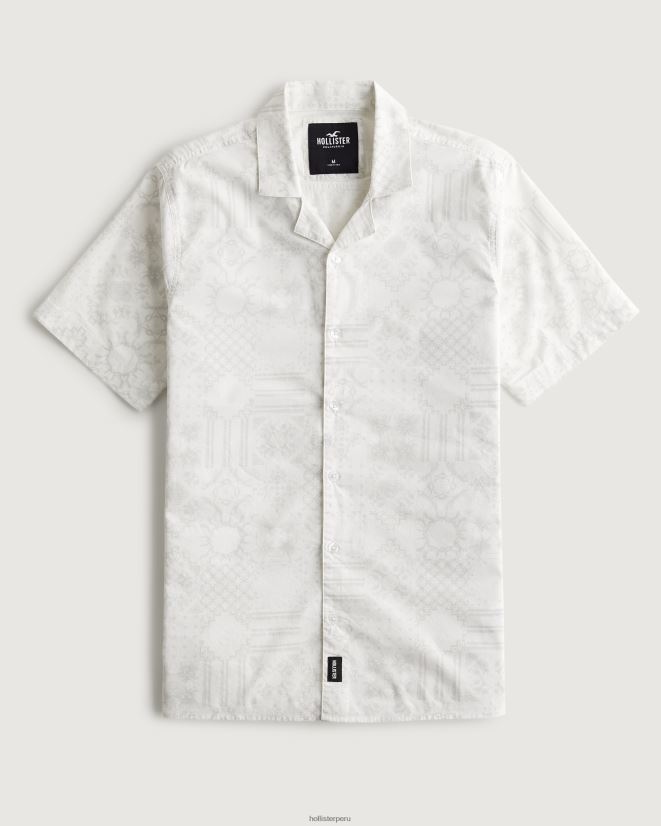 educación física Hollister camisa holgada de popelina con estampado de manga corta patrón blanco 086N62893 hombres tapas