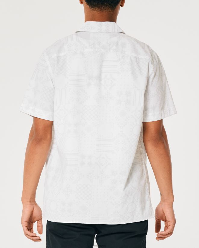educación física Hollister camisa holgada de popelina con estampado de manga corta patrón blanco 086N62893 hombres tapas