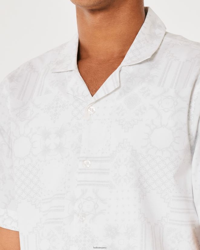 educación física Hollister camisa holgada de popelina con estampado de manga corta patrón blanco 086N62893 hombres tapas