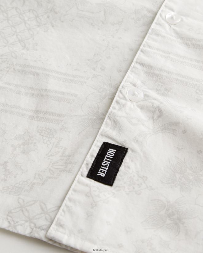 educación física Hollister camisa holgada de popelina con estampado de manga corta patrón blanco 086N62893 hombres tapas