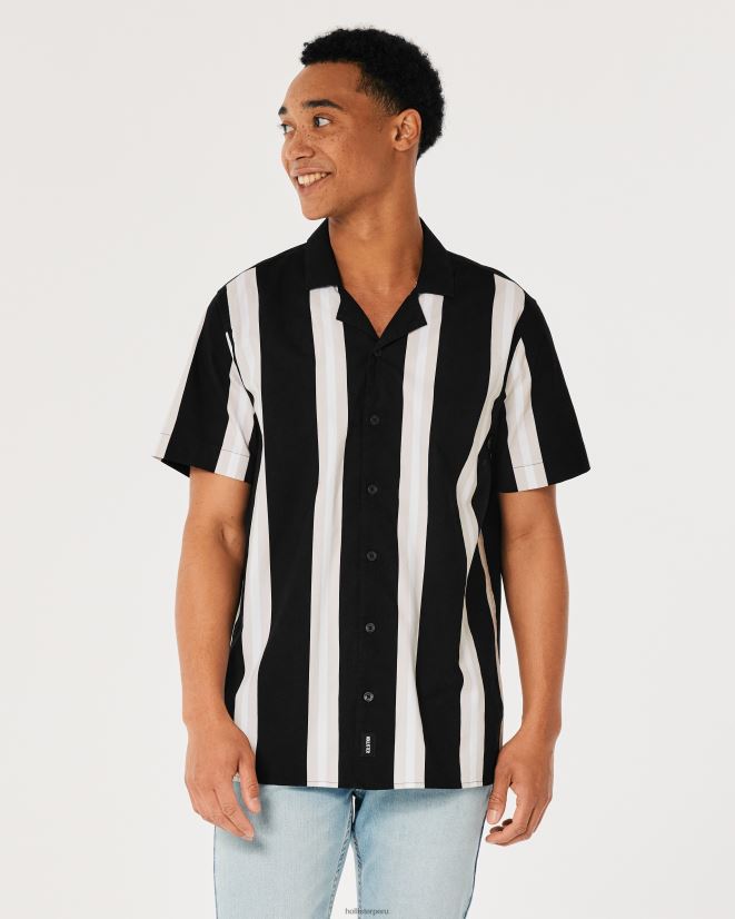 educación física Hollister camisa holgada de popelina con estampado de manga corta raya negra 086N621006 hombres tapas
