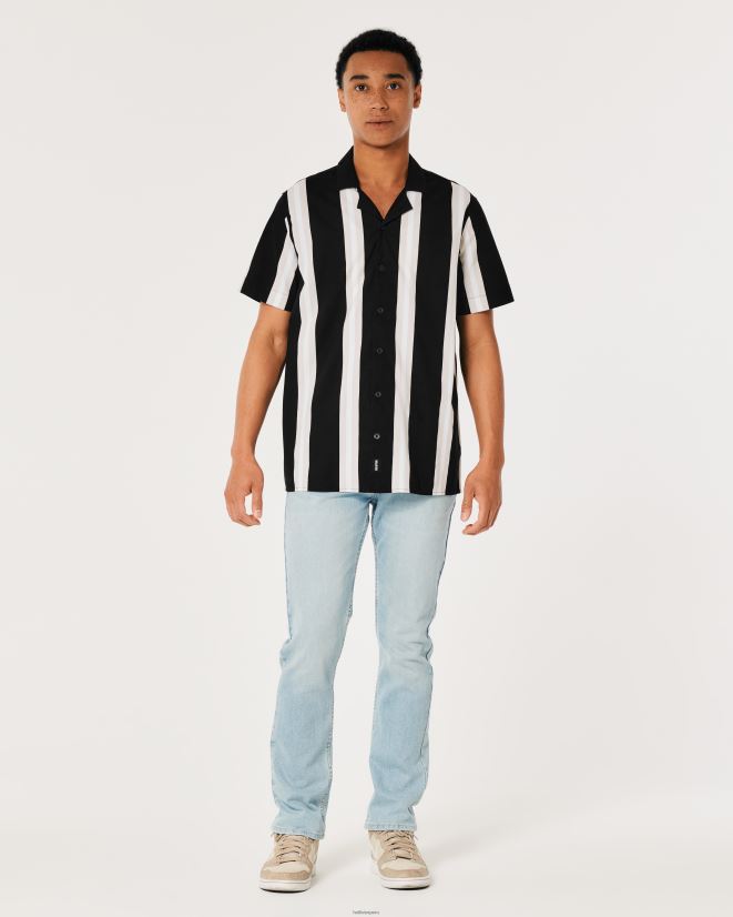 educación física Hollister camisa holgada de popelina con estampado de manga corta raya negra 086N621006 hombres tapas