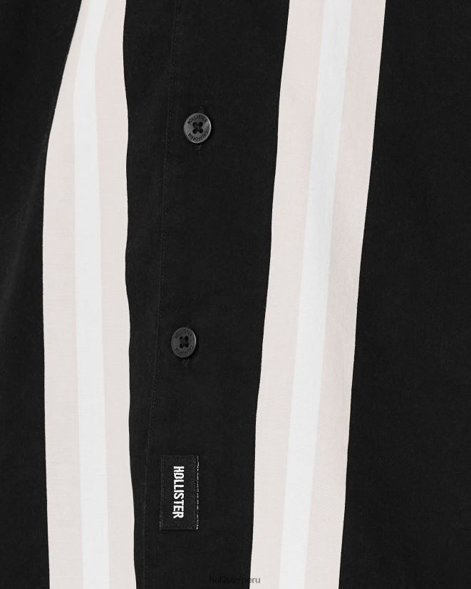 educación física Hollister camisa holgada de popelina con estampado de manga corta raya negra 086N621006 hombres tapas