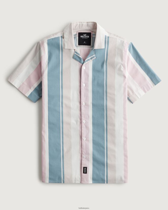 educación física Hollister camisa holgada de popelina con estampado de manga corta rayas múltiples 086N621032 hombres tapas