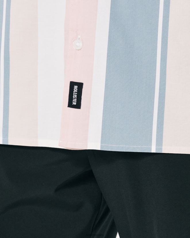 educación física Hollister camisa holgada de popelina con estampado de manga corta rayas múltiples 086N621032 hombres tapas