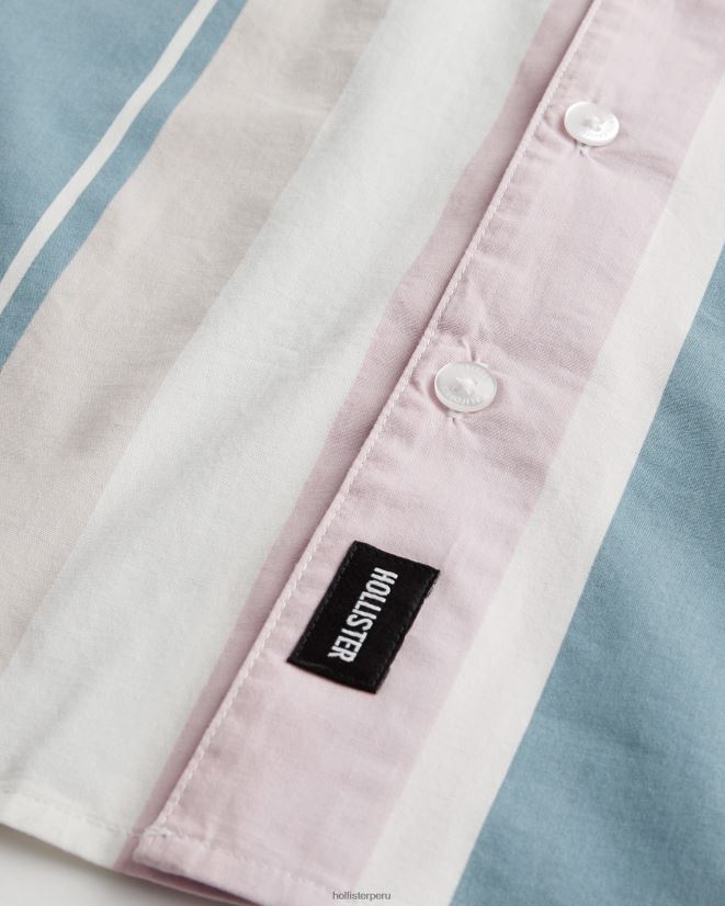 educación física Hollister camisa holgada de popelina con estampado de manga corta rayas múltiples 086N621032 hombres tapas