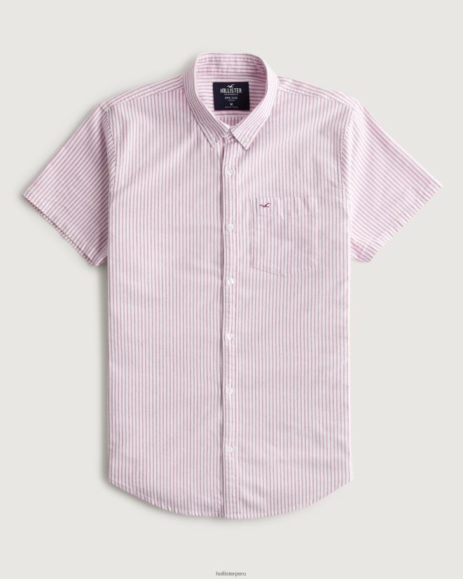 educación física Hollister camisa oxford a rayas de manga corta franja burdeos 086N621037 hombres tapas