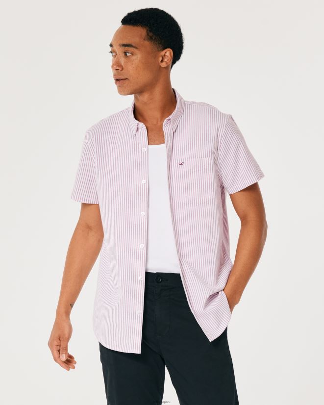 educación física Hollister camisa oxford a rayas de manga corta franja burdeos 086N621037 hombres tapas