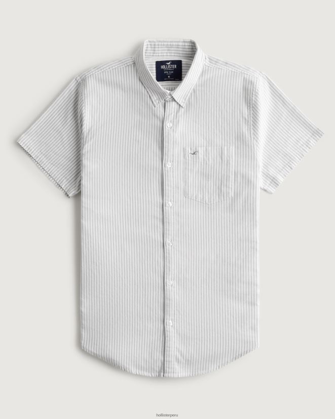 educación física Hollister camisa oxford a rayas de manga corta raya de oliva 086N621008 hombres tapas