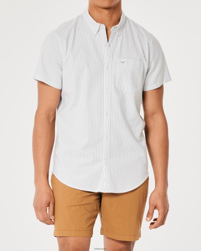 educación física Hollister camisa oxford a rayas de manga corta raya de oliva 086N621008 hombres tapas