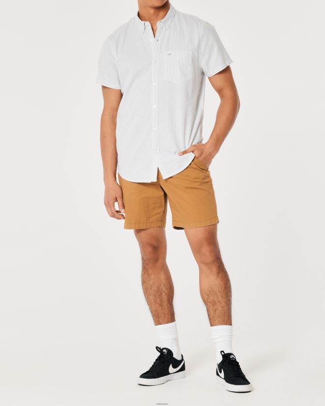 educación física Hollister camisa oxford a rayas de manga corta raya de oliva 086N621008 hombres tapas