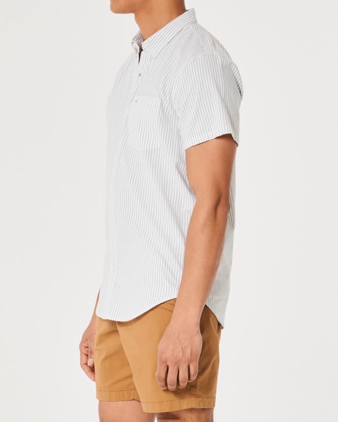 educación física Hollister camisa oxford a rayas de manga corta raya de oliva 086N621008 hombres tapas