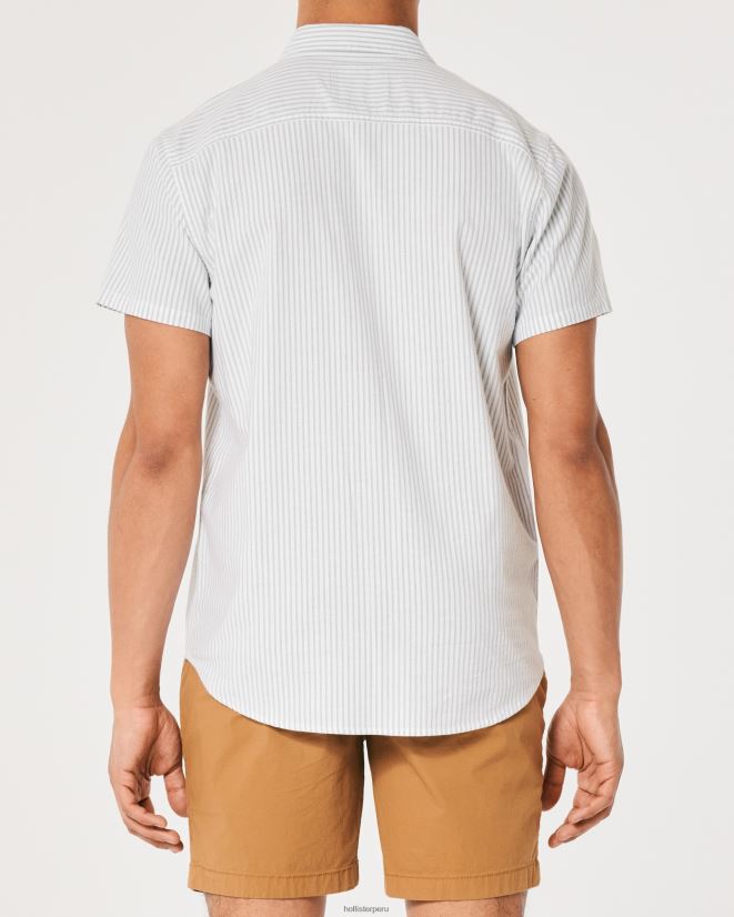 educación física Hollister camisa oxford a rayas de manga corta raya de oliva 086N621008 hombres tapas