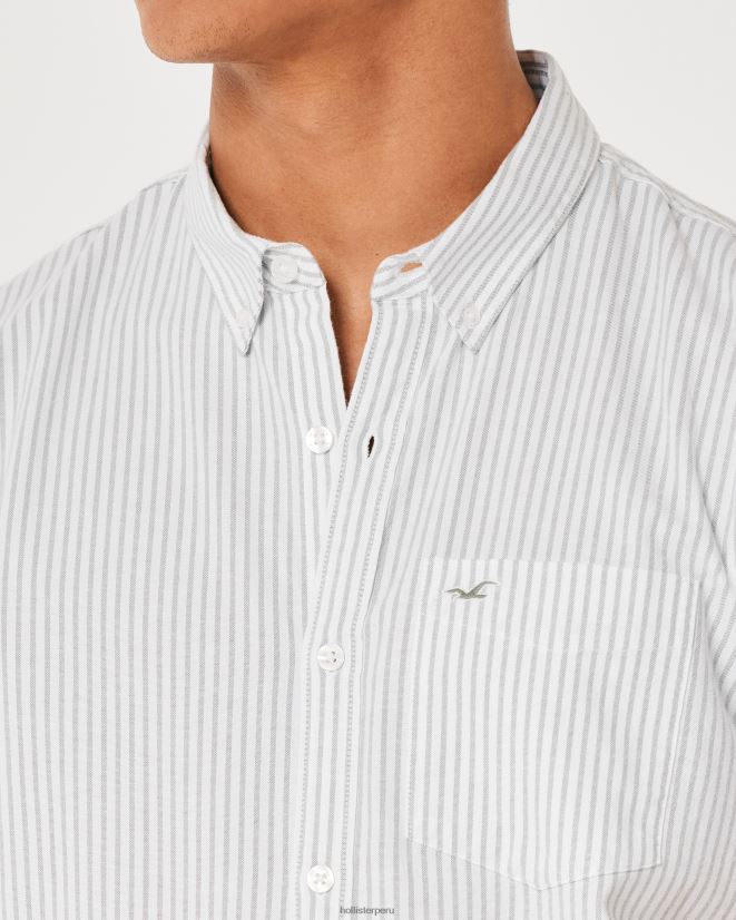 educación física Hollister camisa oxford a rayas de manga corta raya de oliva 086N621008 hombres tapas