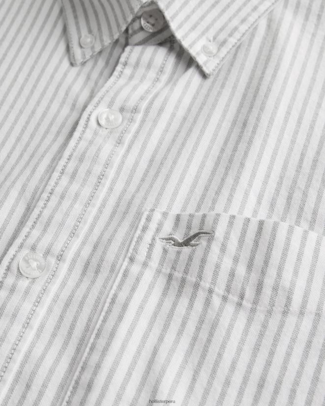 educación física Hollister camisa oxford a rayas de manga corta raya de oliva 086N621008 hombres tapas