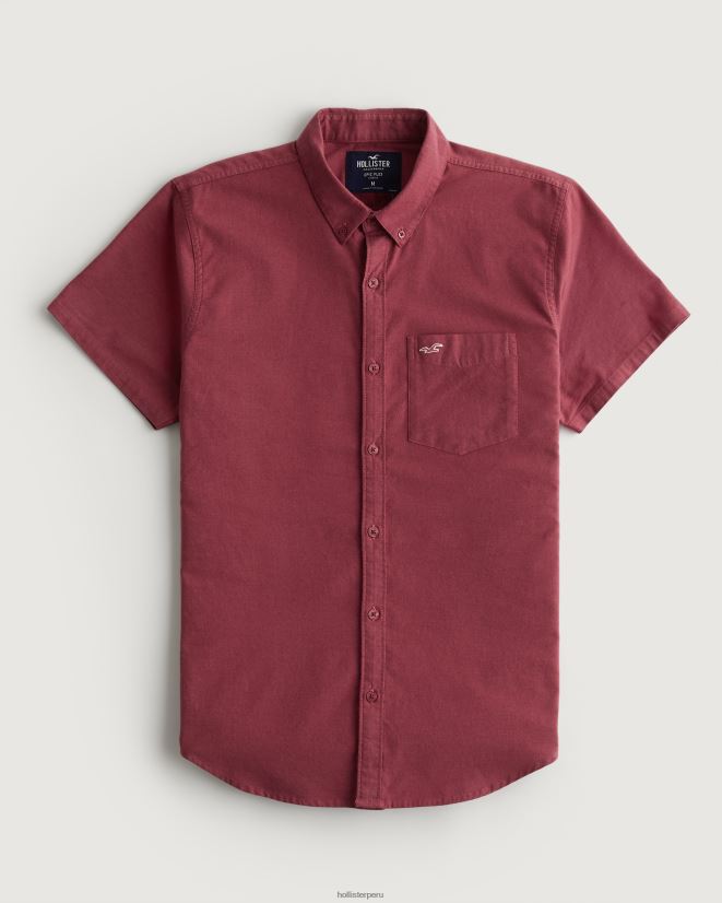 educación física Hollister camisa oxford de manga corta con ícono del logo borgoña 086N62902 hombres tapas