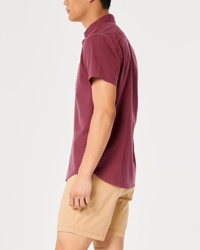 educación física Hollister camisa oxford de manga corta con ícono del logo borgoña 086N62902 hombres tapas