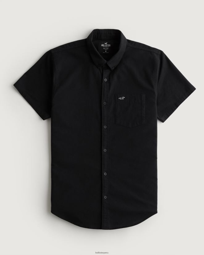 educación física Hollister camisa oxford de manga corta con ícono del logo negro 086N62920 hombres tapas