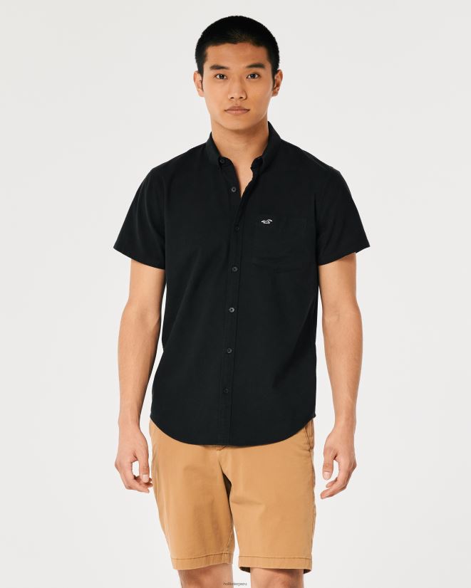 educación física Hollister camisa oxford de manga corta con ícono del logo negro 086N62920 hombres tapas