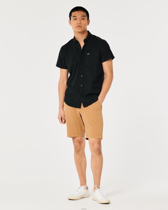 educación física Hollister camisa oxford de manga corta con ícono del logo negro 086N62920 hombres tapas