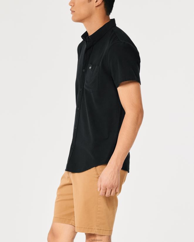 educación física Hollister camisa oxford de manga corta con ícono del logo negro 086N62920 hombres tapas
